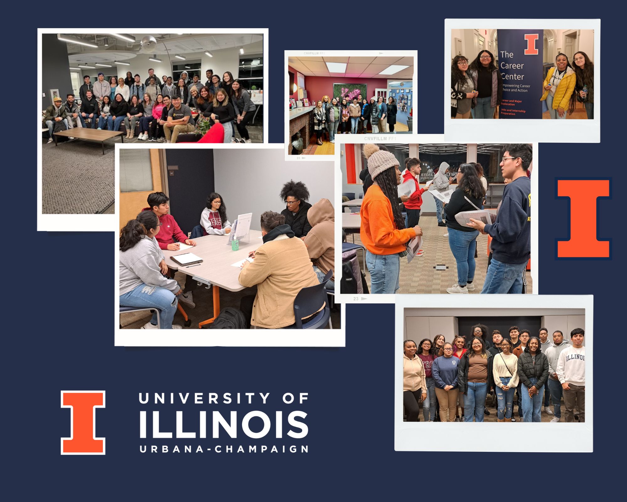Photo Collage of FOCUS student participants participating in various activities. Includes University of Illinois logo.